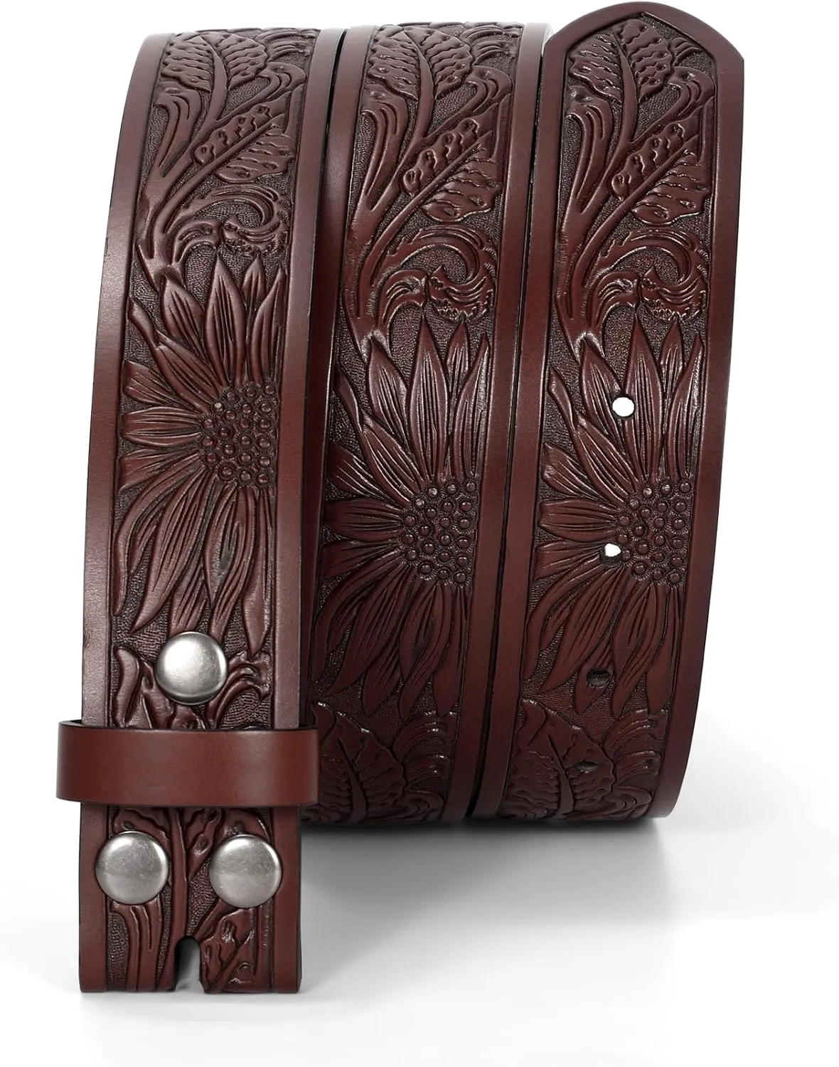 Western Belt for Men without Buckle Cowboy Leather Belt Country Belt 1.5”Embossed Leather Belt Strap