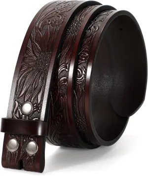 Western Belt for Men without Buckle Cowboy Leather Belt Country Belt 1.5”Embossed Leather Belt Strap