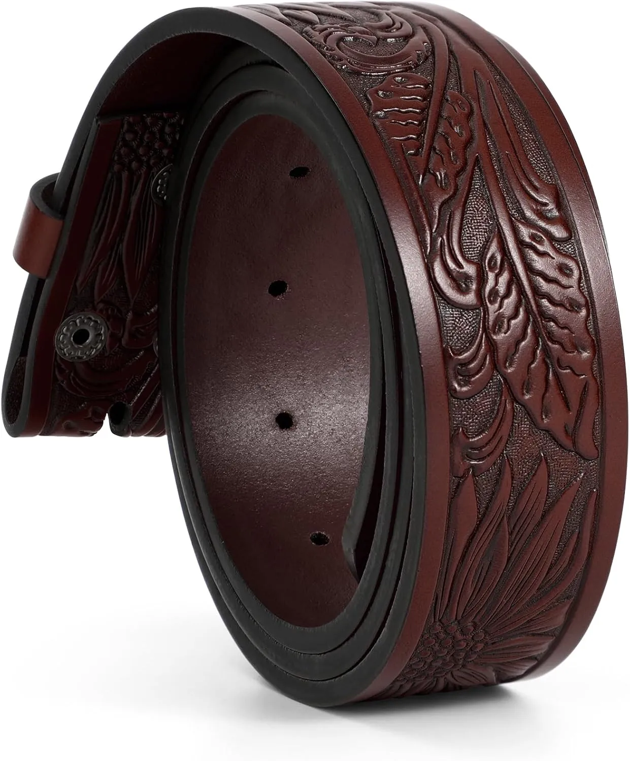 Western Belt for Men without Buckle Cowboy Leather Belt Country Belt 1.5”Embossed Leather Belt Strap