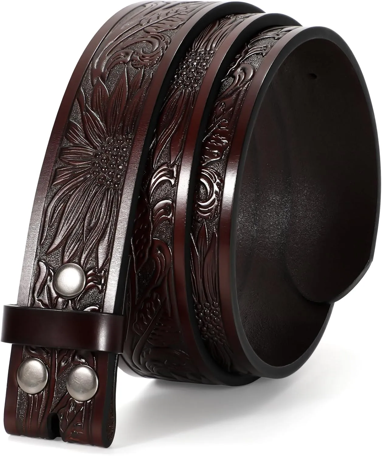 Western Belt for Men without Buckle Cowboy Leather Belt Country Belt 1.5”Embossed Leather Belt Strap