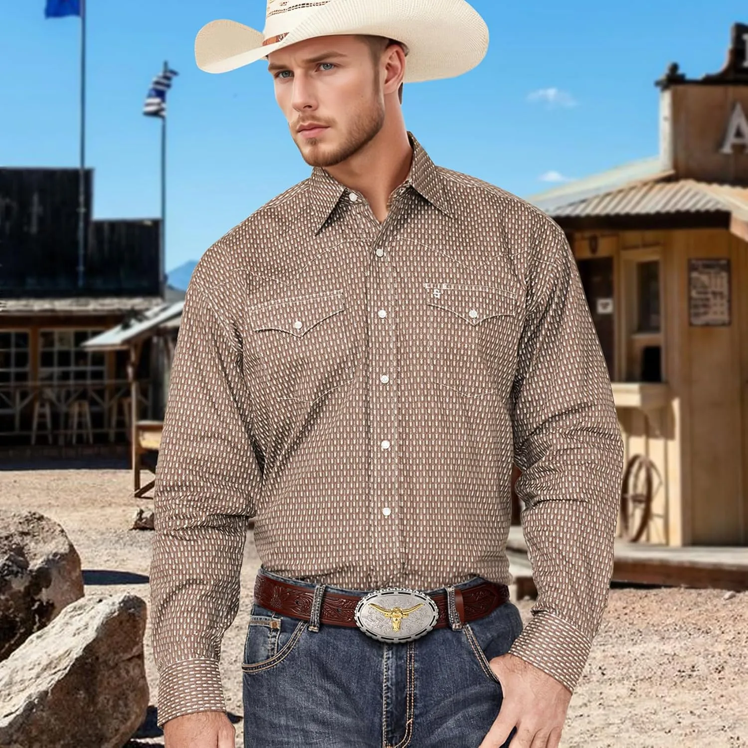 Western Belt for Men without Buckle Cowboy Leather Belt Country Belt 1.5”Embossed Leather Belt Strap