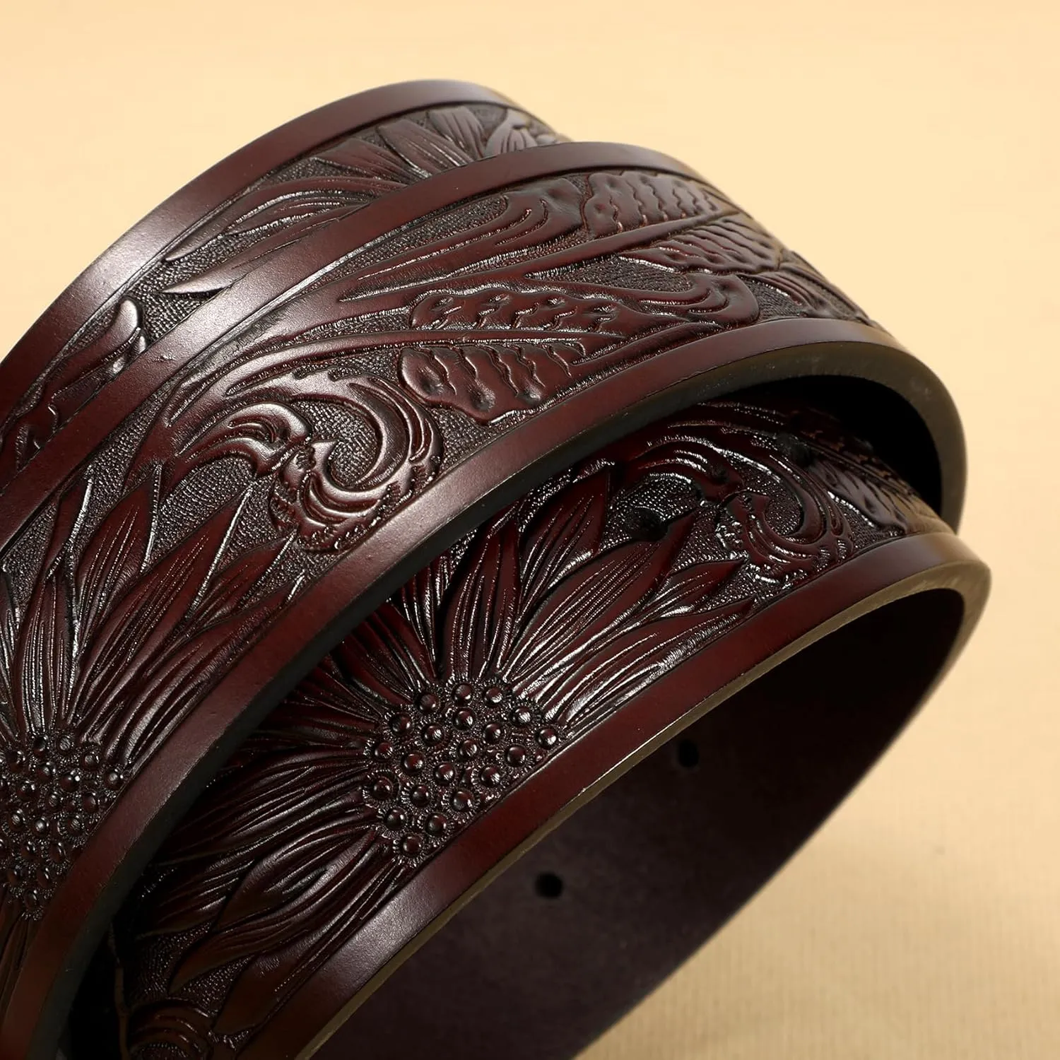 Western Belt for Men without Buckle Cowboy Leather Belt Country Belt 1.5”Embossed Leather Belt Strap