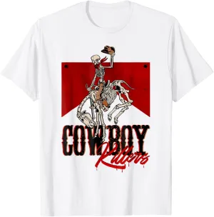 Western Cowboy Vintage Punchy Cowboy Killers Skull Skeleton T-Shirt