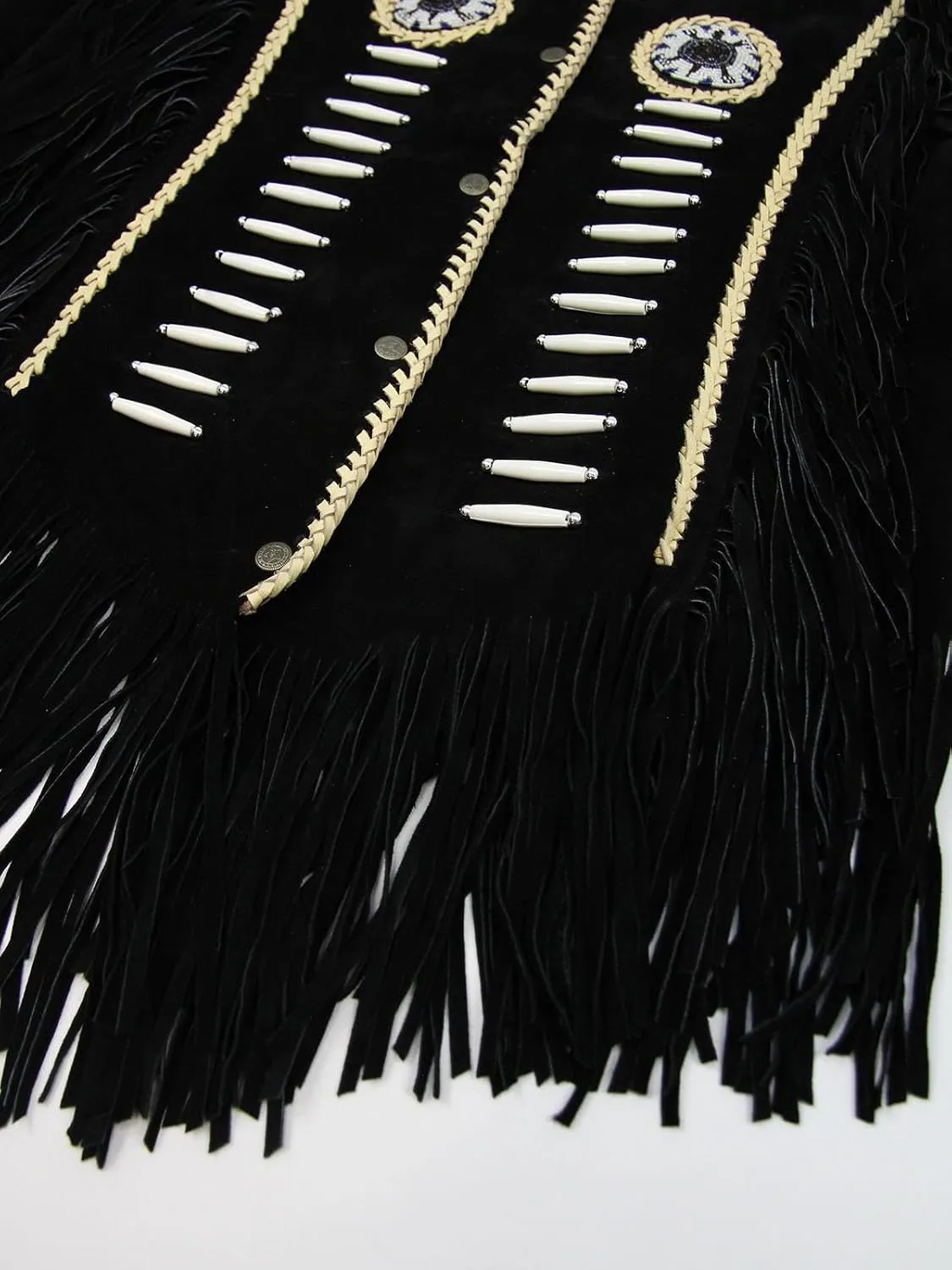 Western Suede Leather Vest Men Native American Cowboy Fringe Vest Wedding Waistcoats Tassels, Beads & Braid
