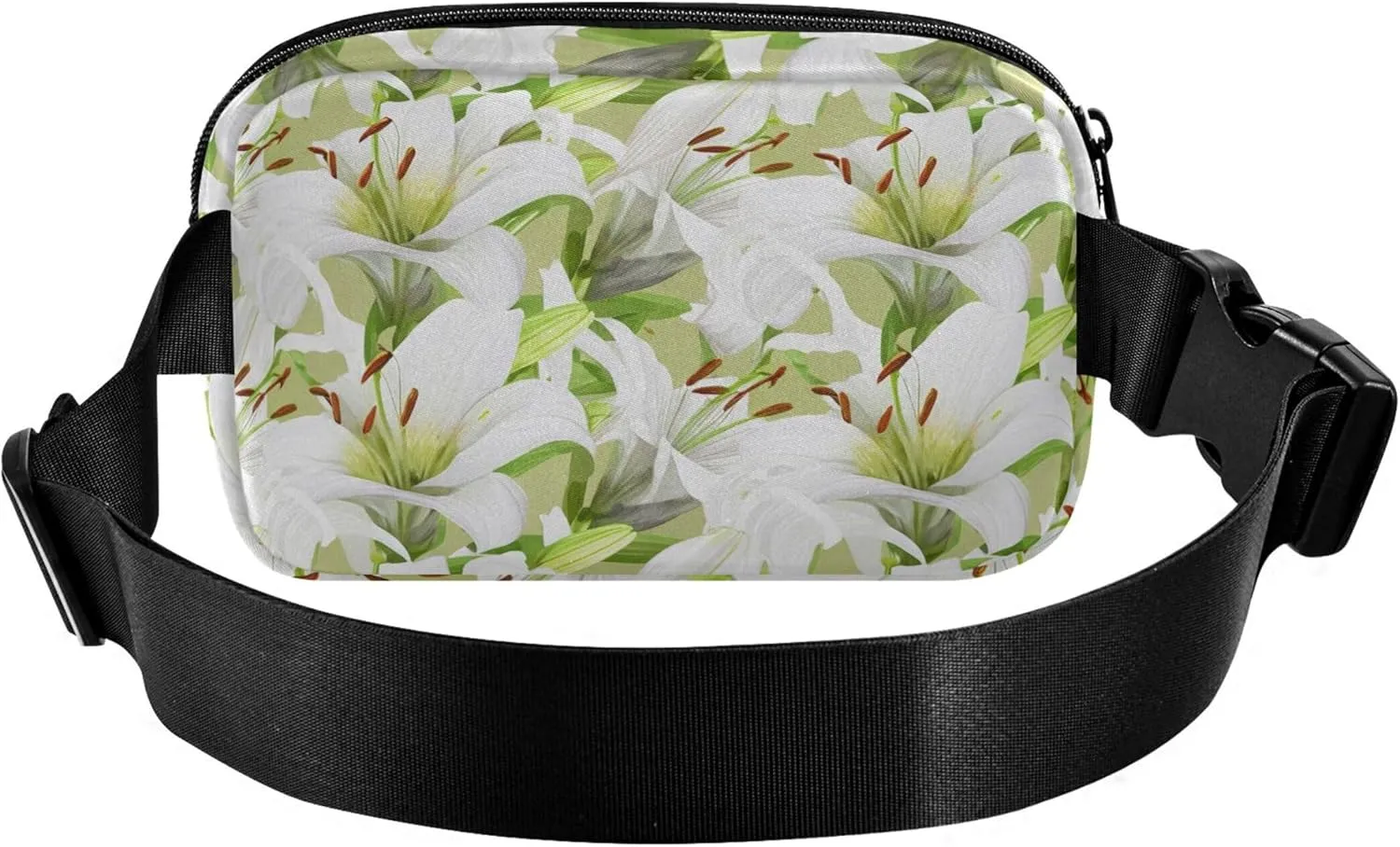 White Lily Floral Fanny Packs for Women Waterproof Everywhere Belt Bag Cute Cross Body Waist Purse