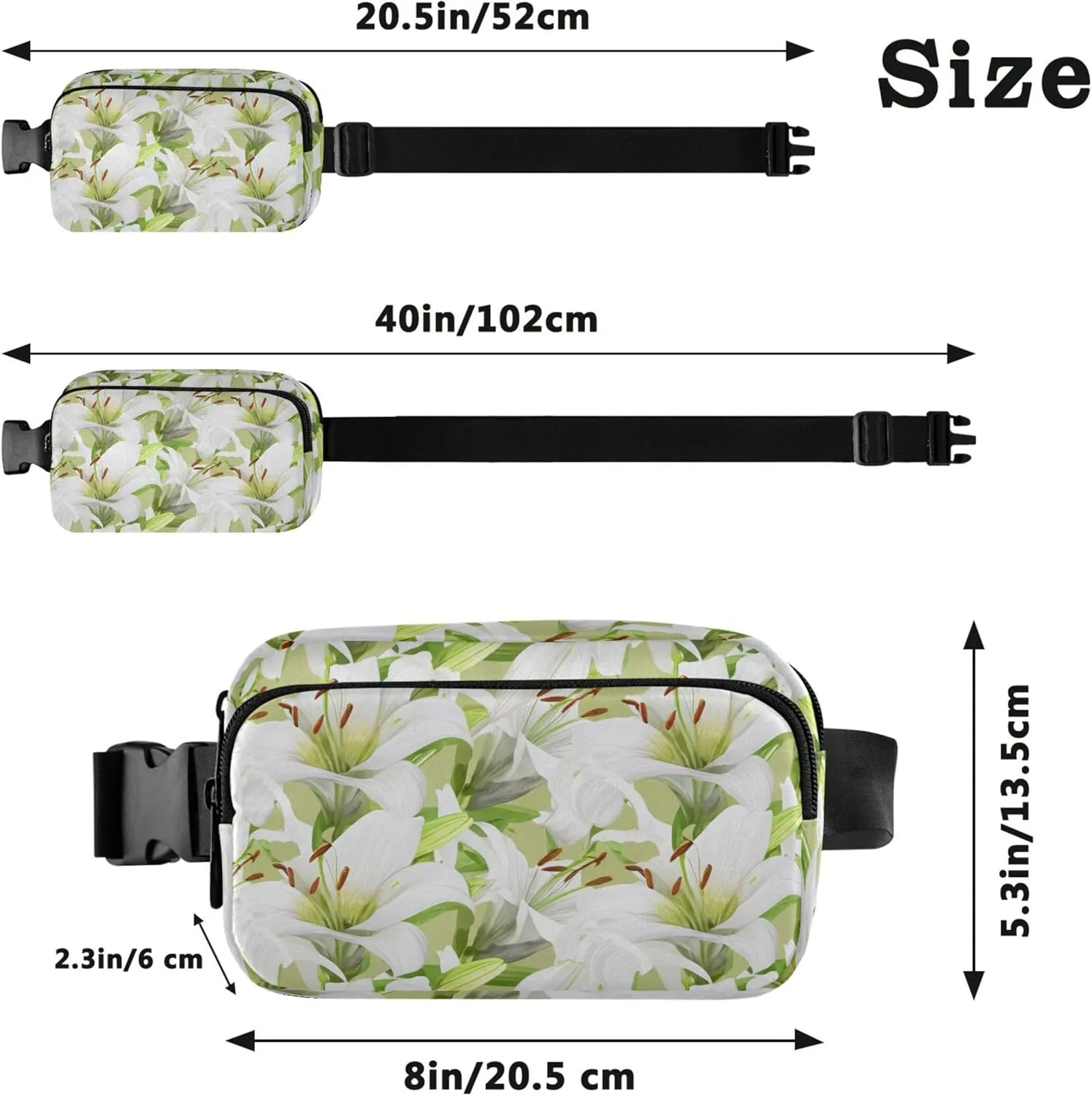 White Lily Floral Fanny Packs for Women Waterproof Everywhere Belt Bag Cute Cross Body Waist Purse