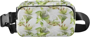 White Lily Floral Fanny Packs for Women Waterproof Everywhere Belt Bag Cute Cross Body Waist Purse