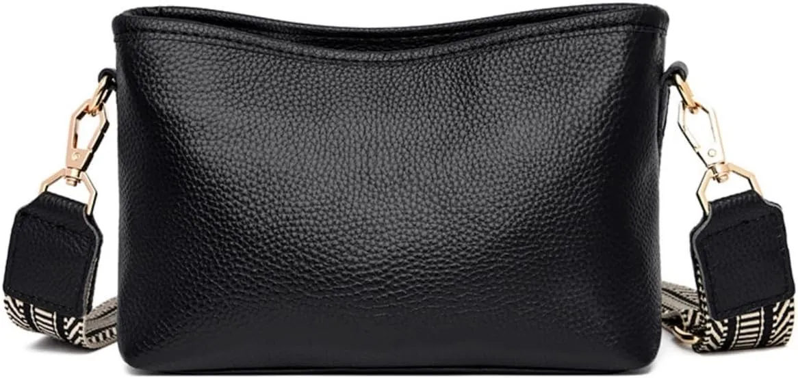 Wide Shoulder Strap Crossbody Small Square Bag Top-Grain Leather Single Shoulder Bag Casual Crossbody Bag