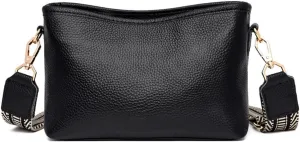 Wide Shoulder Strap Crossbody Small Square Bag Top-Grain Leather Single Shoulder Bag Casual Crossbody Bag