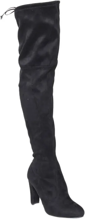 Wild Diva Lounge Amaya-01 Women's Over The Knee Tie Up High Block Heel Dress Boots,Black,8.5