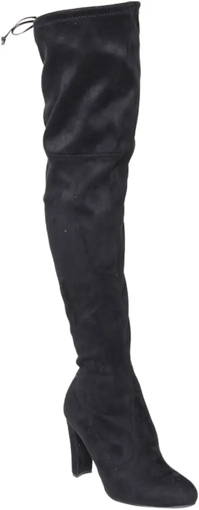 Wild Diva Lounge Amaya-01 Women's Over The Knee Tie Up High Block Heel Dress Boots,Black,8.5