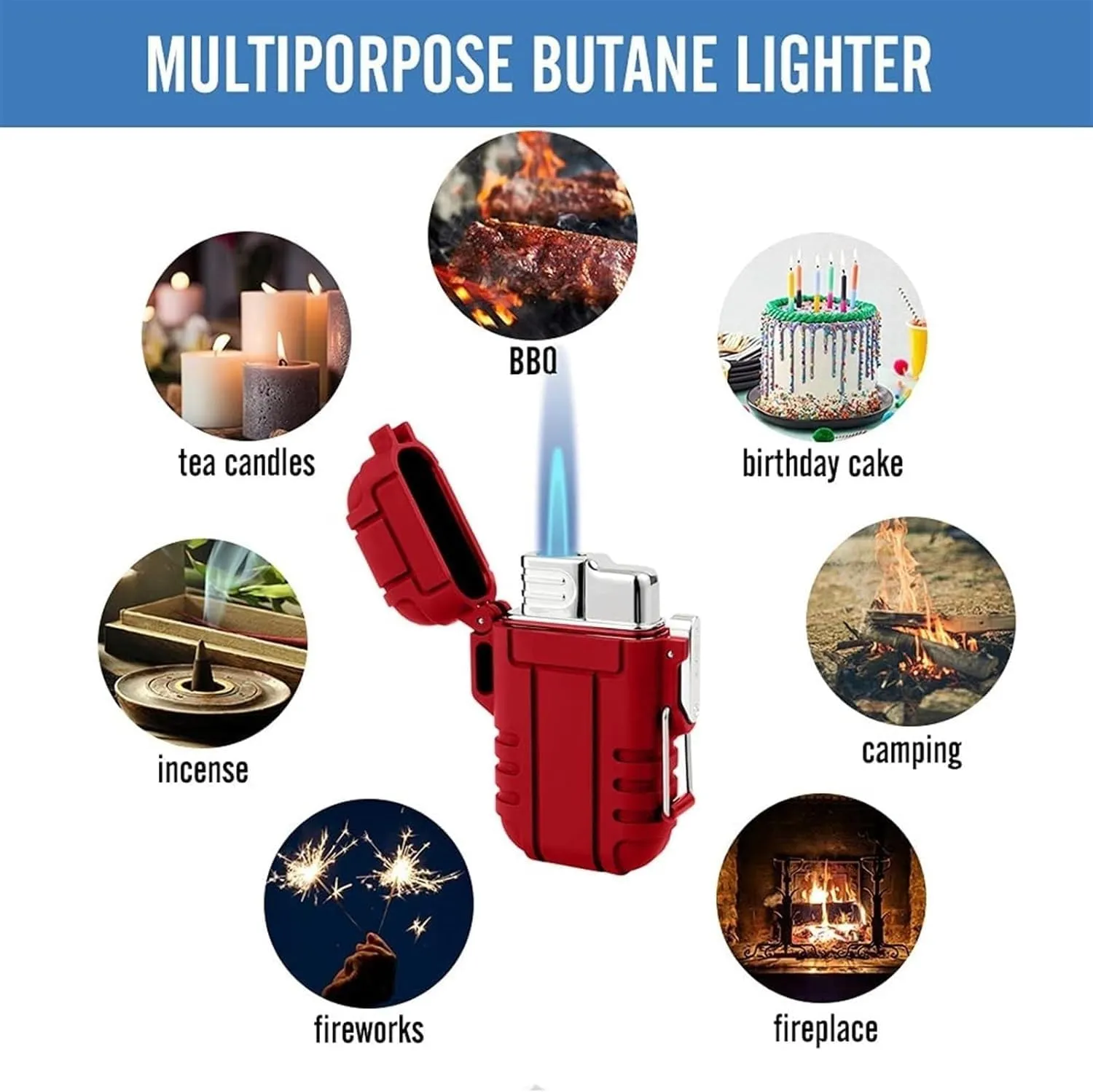 Windproof and Waterproof Lighter Butane Lighter, Jet Flame Butane Lighter with Safety Lock, Outdoor Portable Lighter with Gift Box, for Outdoor Camping Hiking Survival(Green)