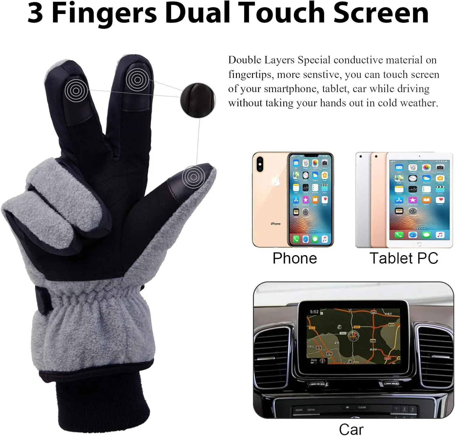Winter Gloves Waterproof Windproof 3M Insulated Gloves 3 Fingers Dual-layer Touchscreen Gloves for Men and Women
