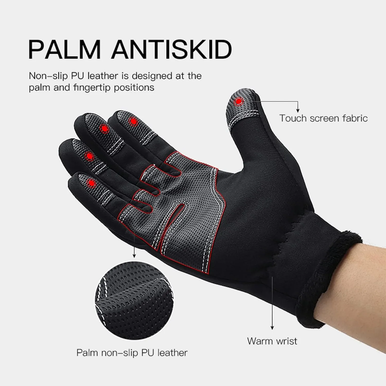Winter Warm Gloves Men Women Touch Screen Waterproof Windproof Non-Slip Grips Glove, for Cycling Driving Running Hiking