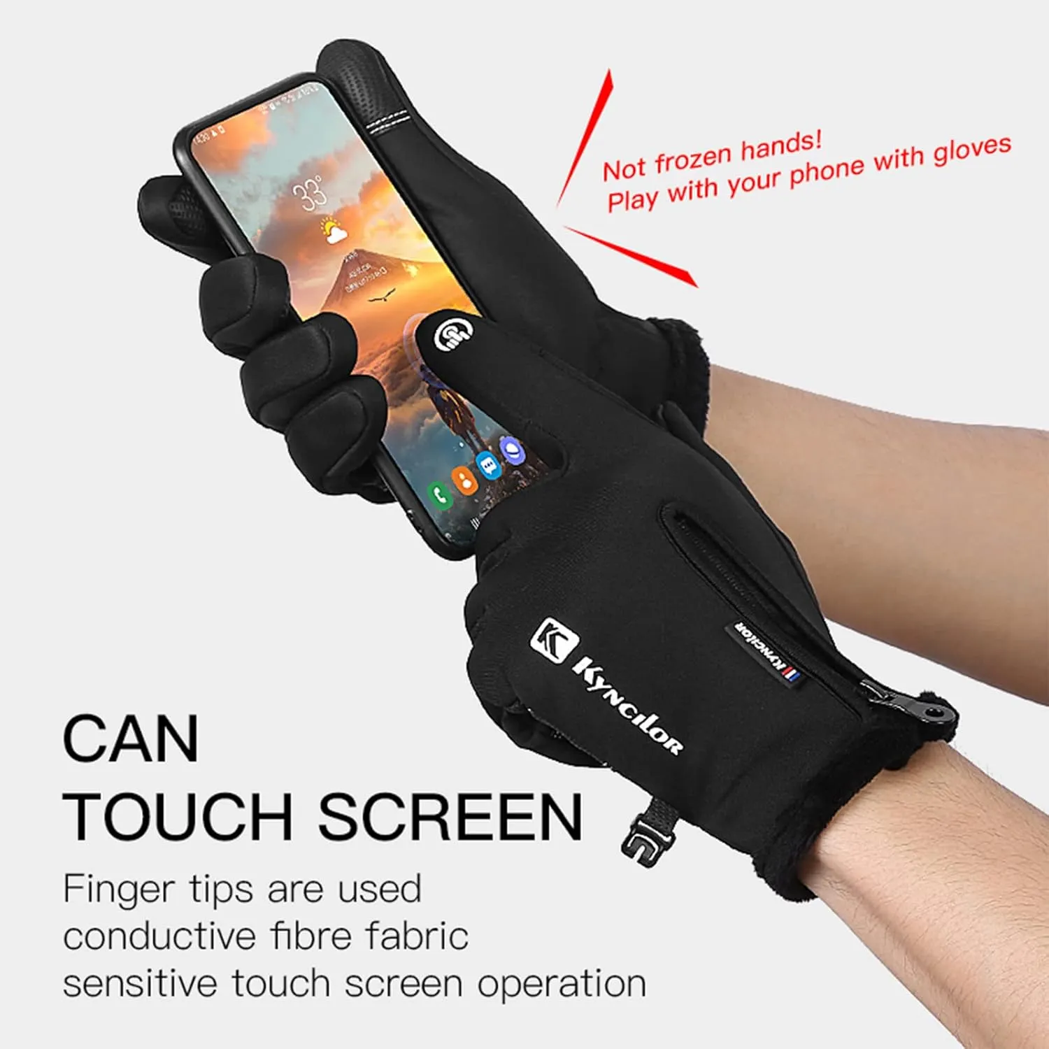 Winter Warm Gloves Men Women Touch Screen Waterproof Windproof Non-Slip Grips Glove, for Cycling Driving Running Hiking