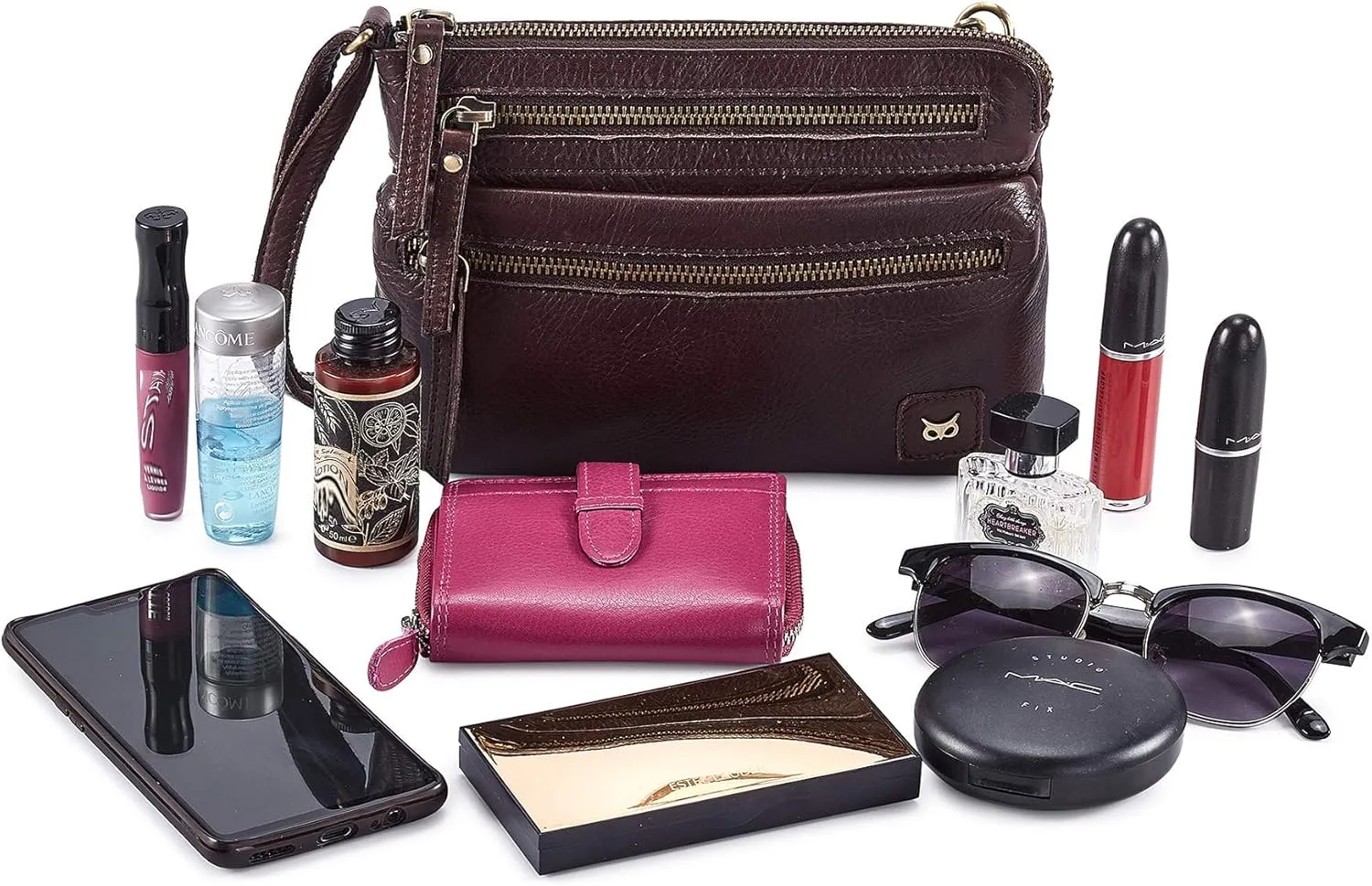 Wise Owl Accessories Small Crossbody Sling Bag Real Leather Purse for Women Crossover Trendy Shoulder Handbag