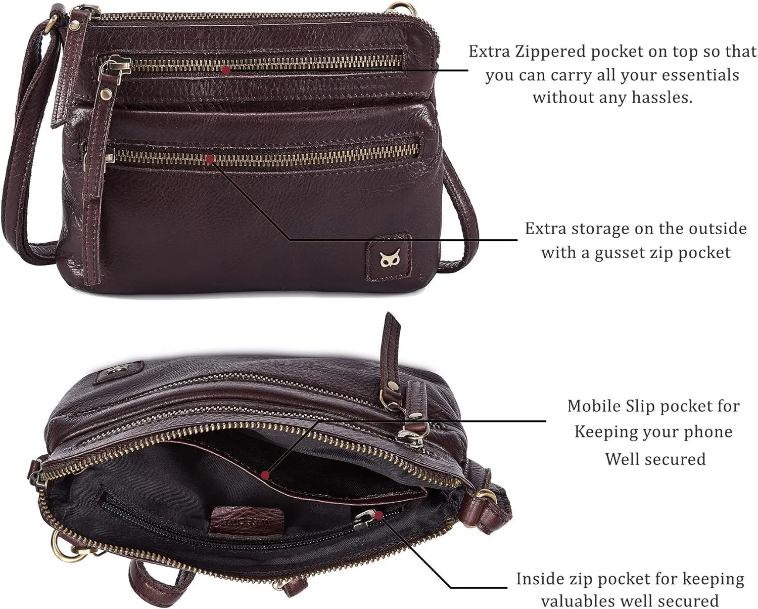 Wise Owl Accessories Small Crossbody Sling Bag Real Leather Purse for Women Crossover Trendy Shoulder Handbag
