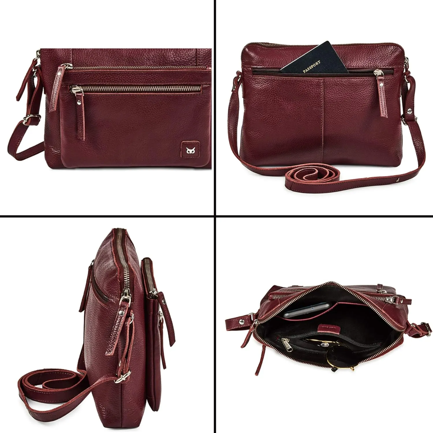 Wise Owl Accessories Small Soft Pebbled Real Leather Crossbody Handbags Purses Sling Crossover Shoulder Bag