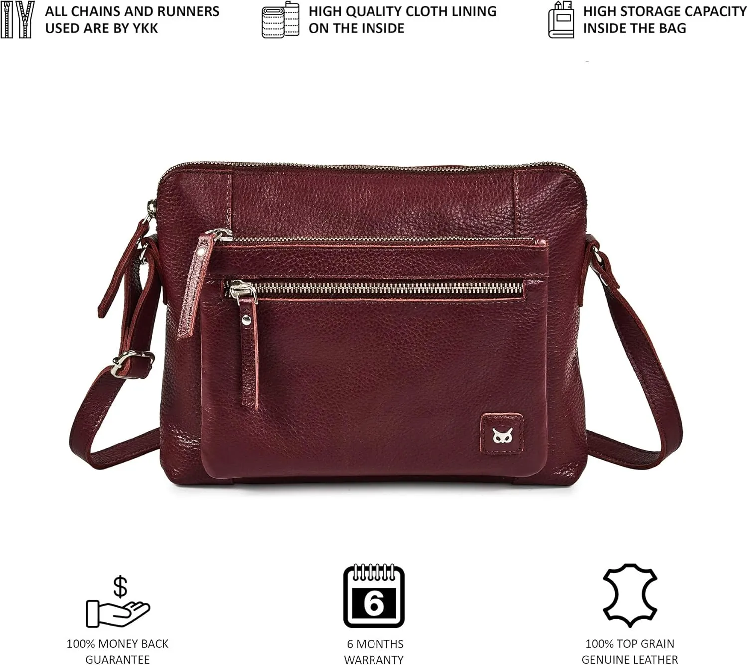Wise Owl Accessories Small Soft Pebbled Real Leather Crossbody Handbags Purses Sling Crossover Shoulder Bag