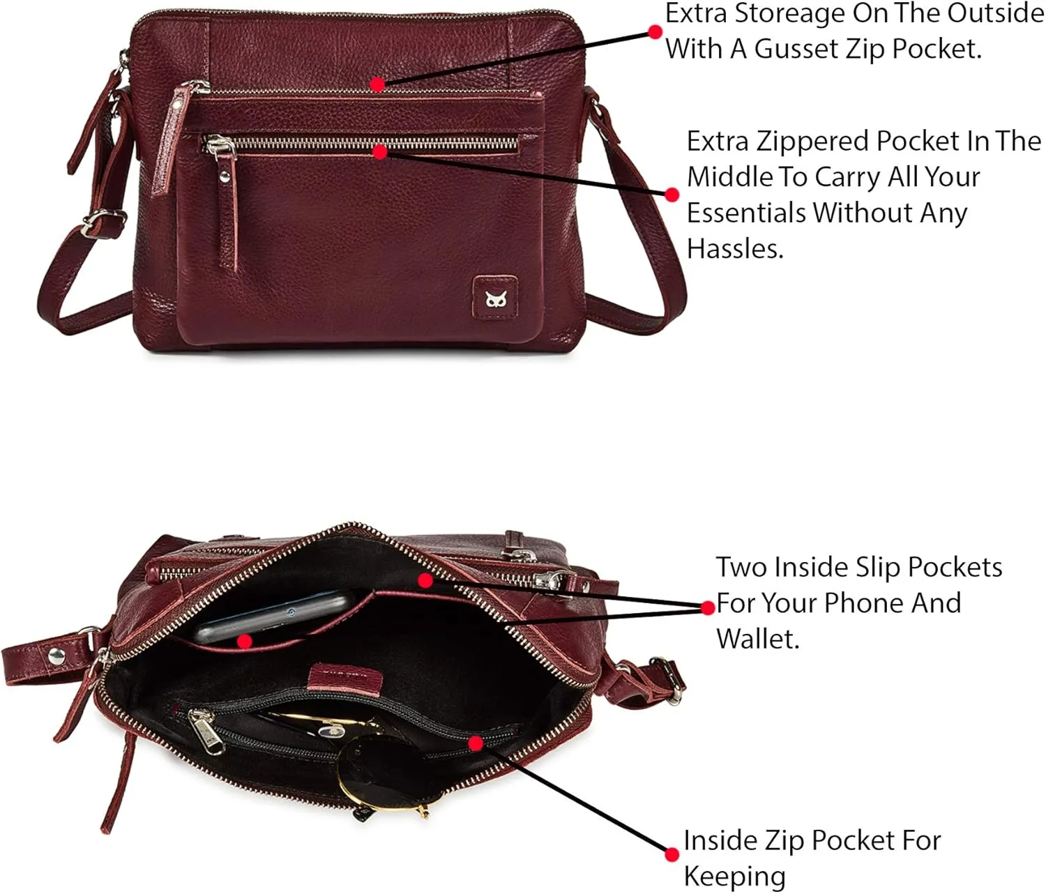 Wise Owl Accessories Small Soft Pebbled Real Leather Crossbody Handbags Purses Sling Crossover Shoulder Bag