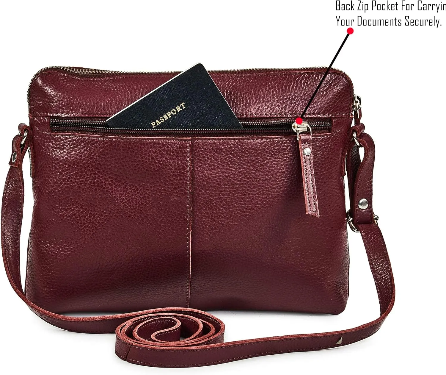 Wise Owl Accessories Small Soft Pebbled Real Leather Crossbody Handbags Purses Sling Crossover Shoulder Bag
