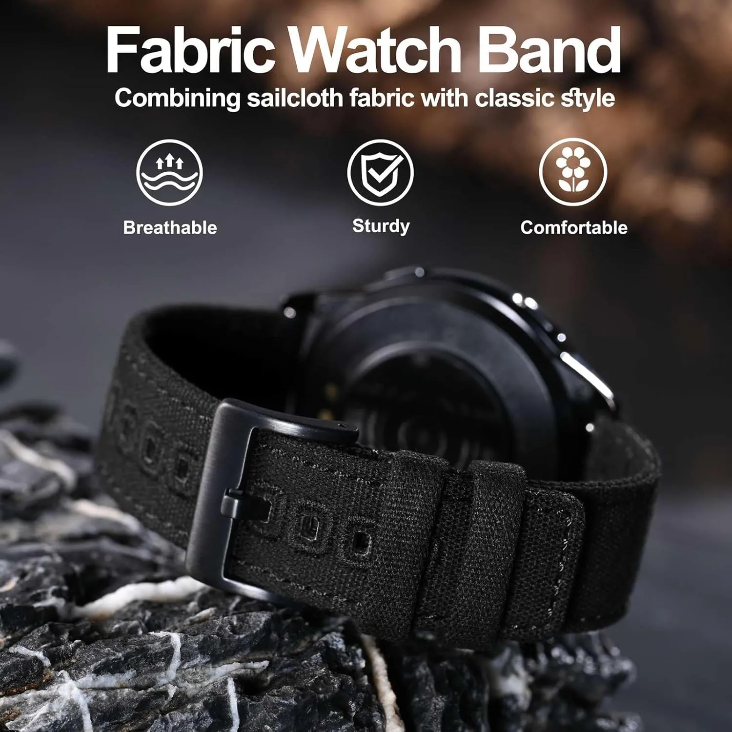 WOCCI Watch Bands, Sailcloth Canvas Fabric, Quick Release, Compatible Watch Lug Width 18mm 19mm 20mm 22mm 24mm
