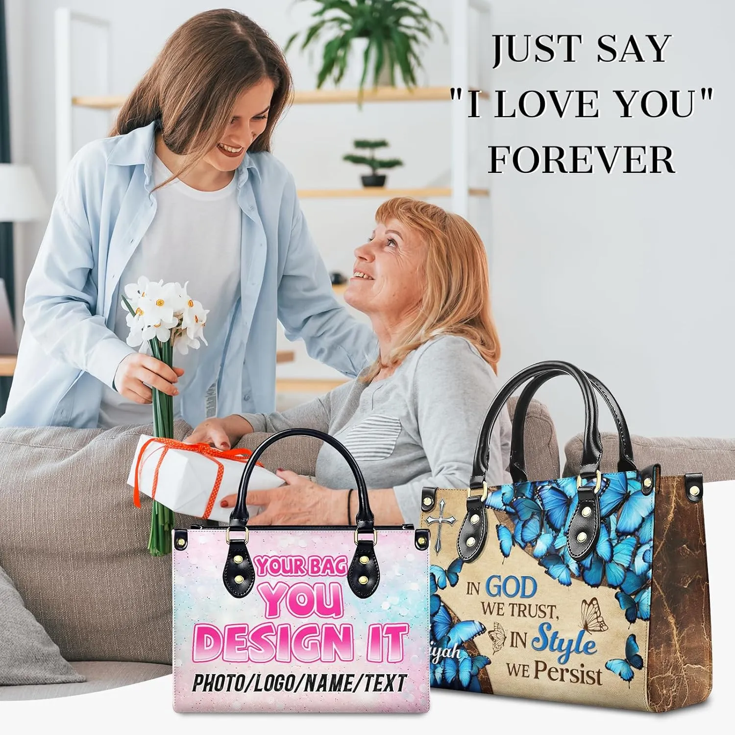 Women Handbag, Fashion Leather Top Handbag, Custom Name Photo Tote Bag, Gift for Mom Teacher Bridesmaid