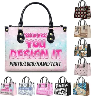 Women Handbag, Fashion Leather Top Handbag, Custom Name Photo Tote Bag, Gift for Mom Teacher Bridesmaid