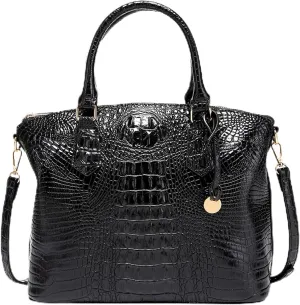 Women Purse Vegan Leather Crocodile-Embossed Pattern With Removable Shoulder Strap Top Handle Large Shoulder Bags