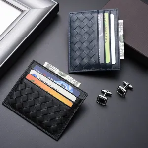 Women's & Men's Sheep Skin Woven Authentic Leather Weave Card Holder