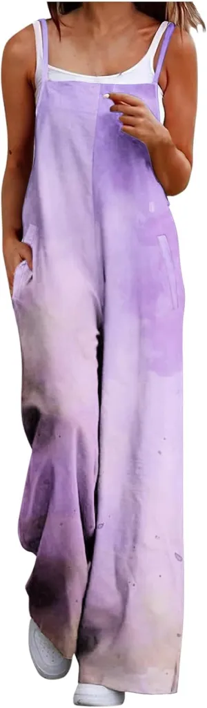 Womens Beach Vacation Jumpsuits Wide Leg Casual Printed Baggy Boho Overalls Spring Summer Adjustable Strap Outfits