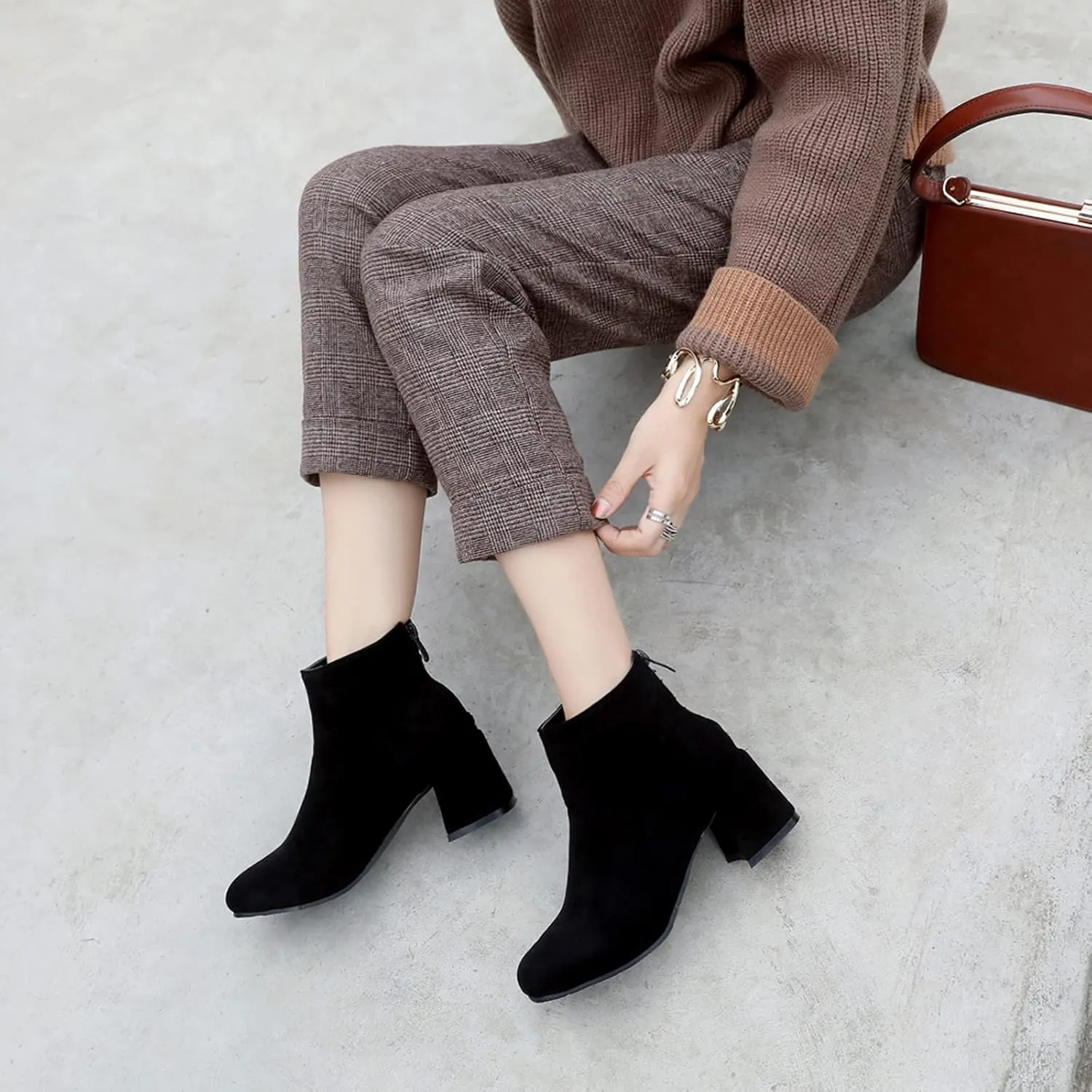 Womens Block Heels Suede Ankle Boots Classic