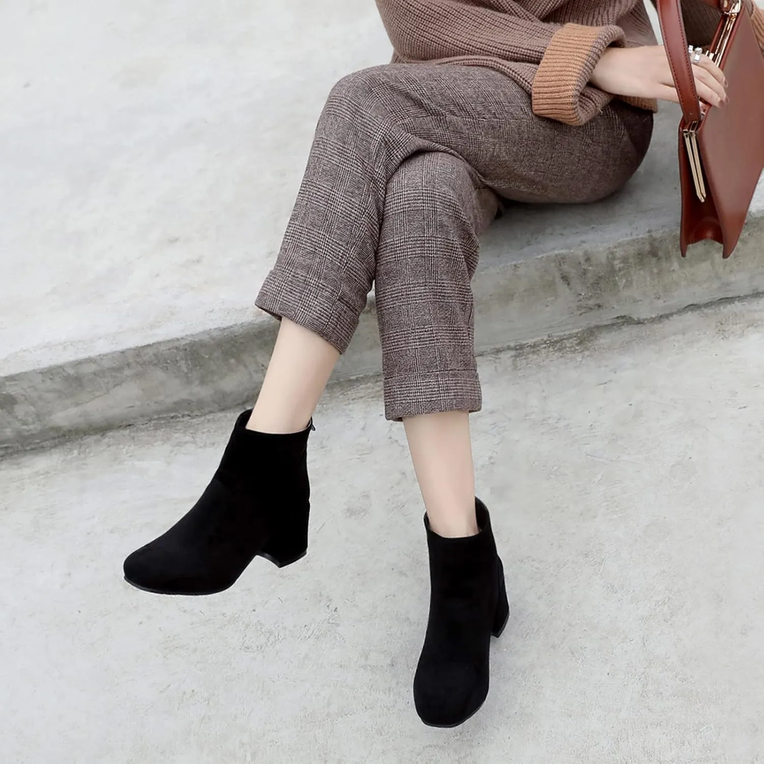 Womens Block Heels Suede Ankle Boots Classic