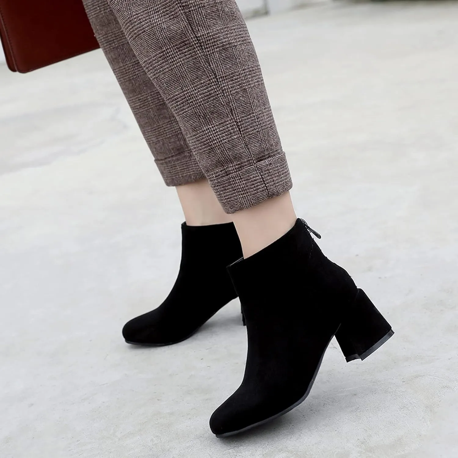 Womens Block Heels Suede Ankle Boots Classic