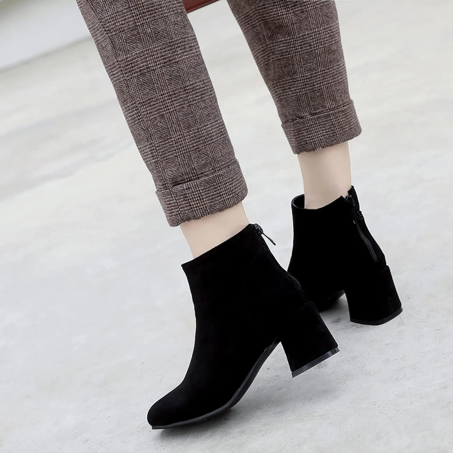 Womens Block Heels Suede Ankle Boots Classic