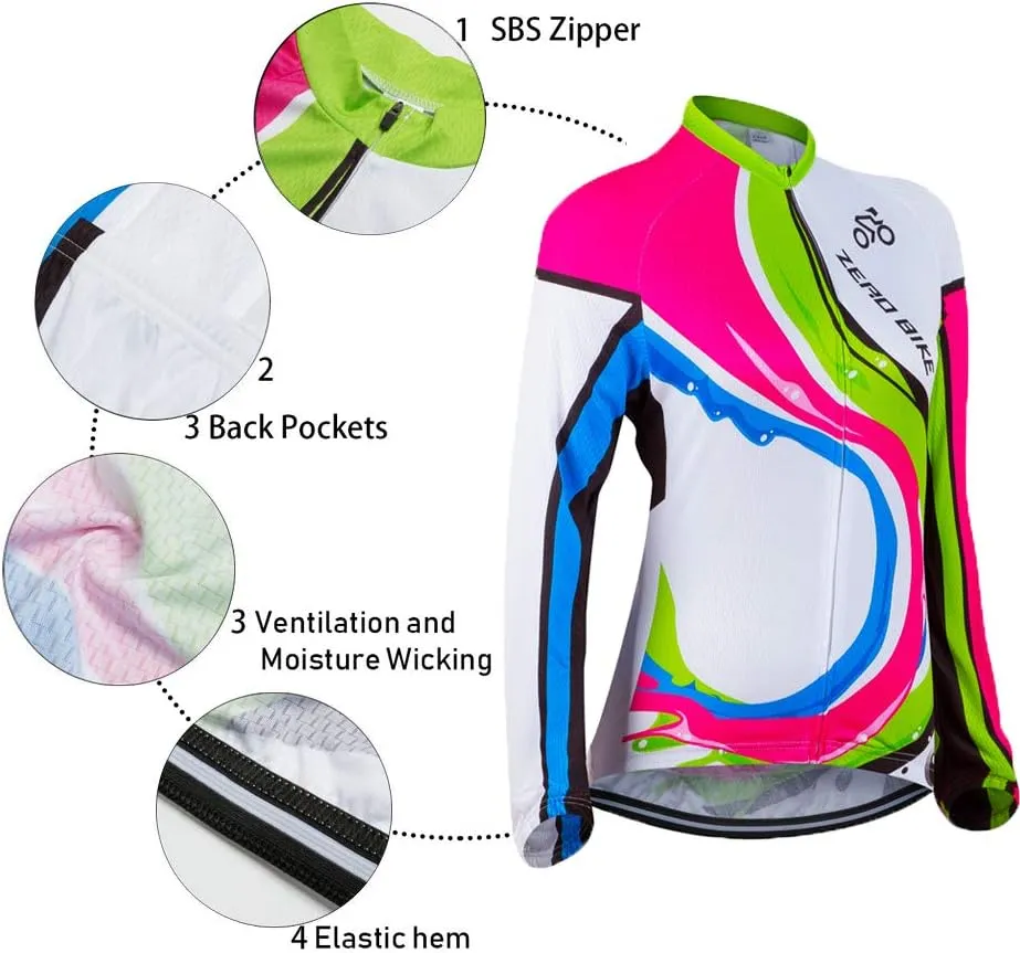 Women's Breathable Long Sleeve Cycling Suit 3D Gel Padded Bicycle Cloting Pants Set UV Protective