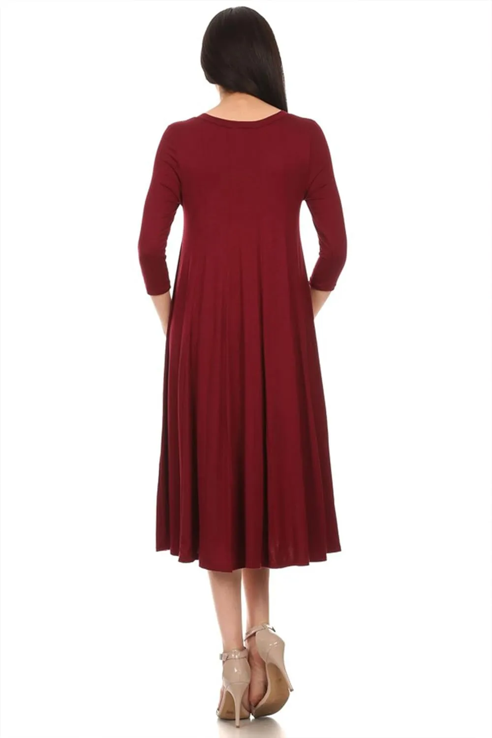 Women's Casual Basic Comfy 3/4 Sleeve Flare A-line Midi Long Maxi Dress Made in USA(S-3XL)