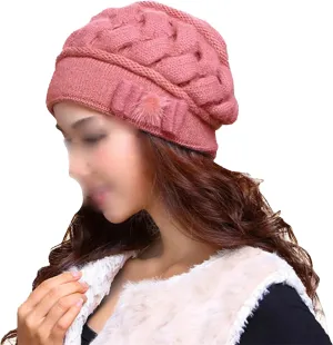 Women's Fashion Solid Color Braided Knit Hat Fall Winter Thermal Warm Double Layered Beanie Hat Ear Protect Cold Weather Hat