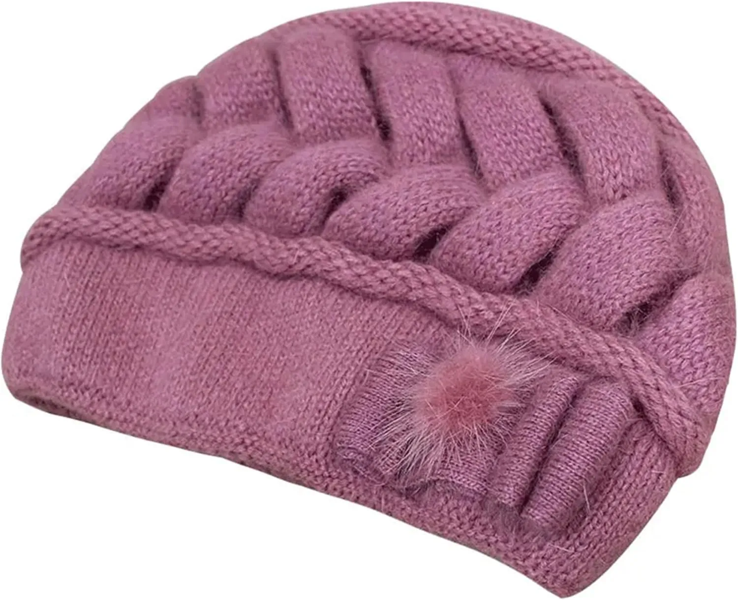 Women's Fashion Solid Color Braided Knit Hat Fall Winter Thermal Warm Double Layered Beanie Hat Ear Protect Cold Weather Hat