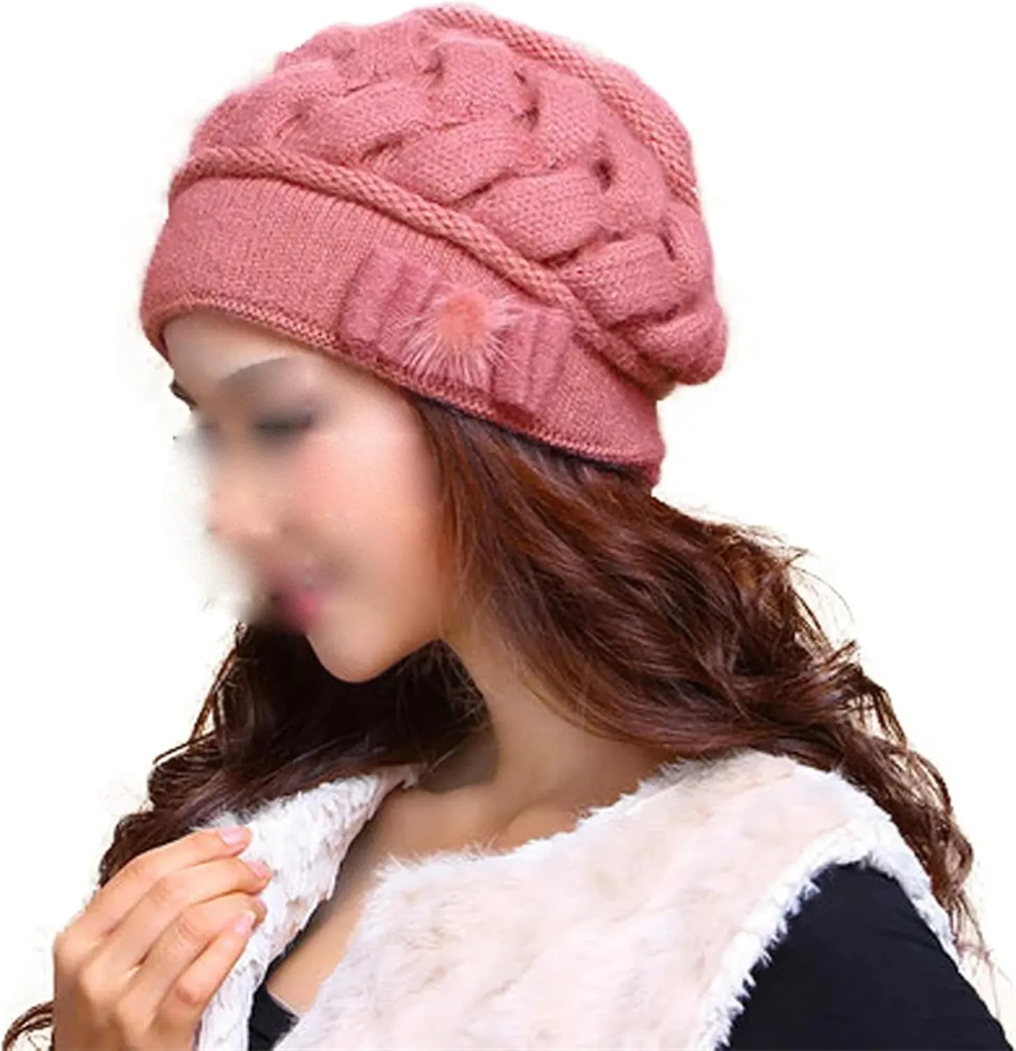 Women's Fashion Solid Color Braided Knit Hat Fall Winter Thermal Warm Double Layered Beanie Hat Ear Protect Cold Weather Hat