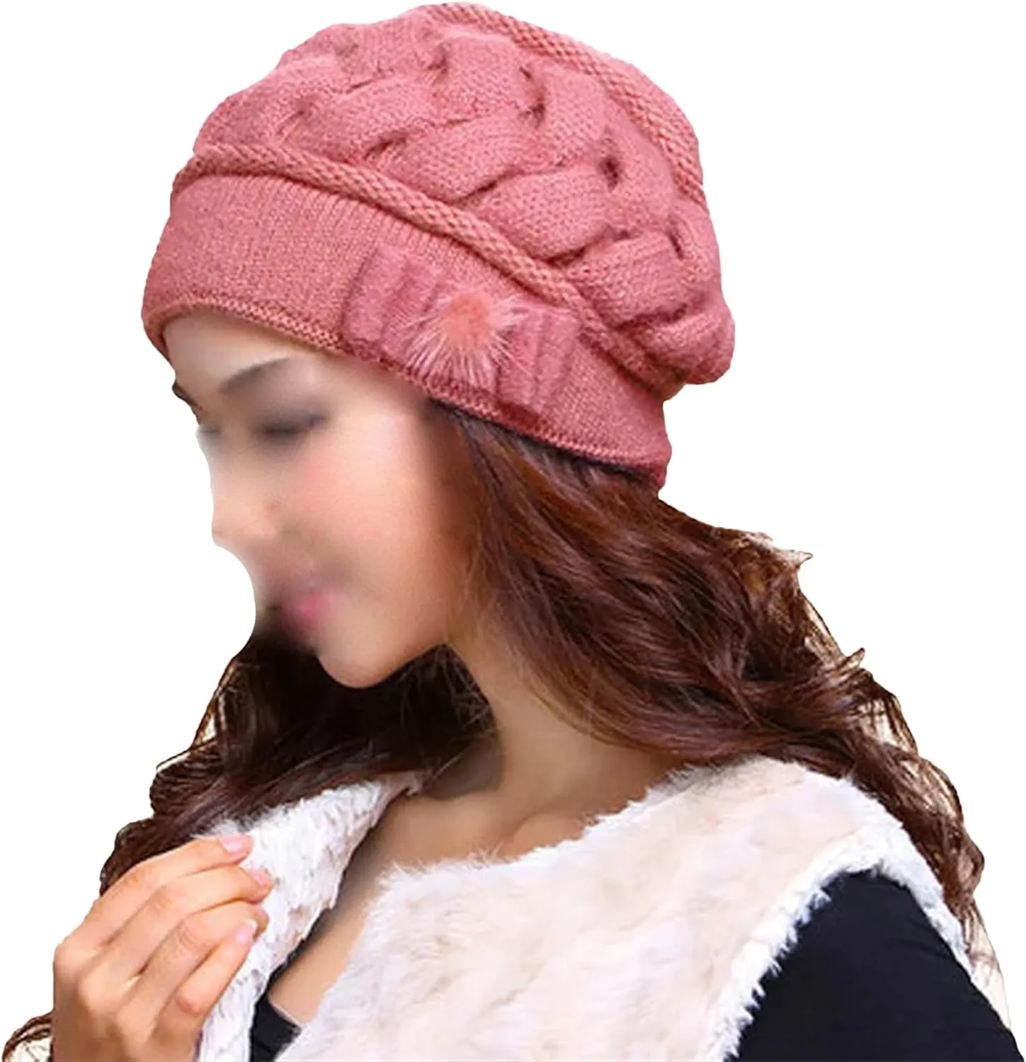 Women's Fashion Solid Color Braided Knit Hat Fall Winter Thermal Warm Double Layered Beanie Hat Ear Protect Cold Weather Hat