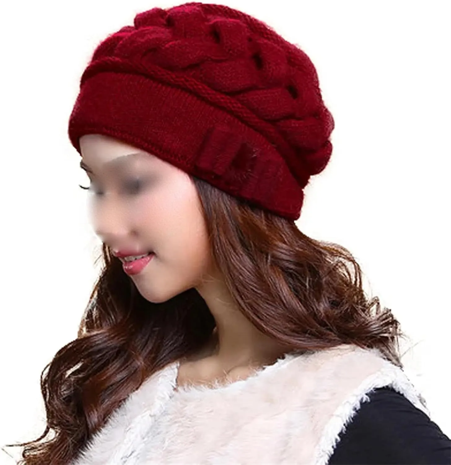 Women's Fashion Solid Color Braided Knit Hat Fall Winter Thermal Warm Double Layered Beanie Hat Ear Protect Cold Weather Hat