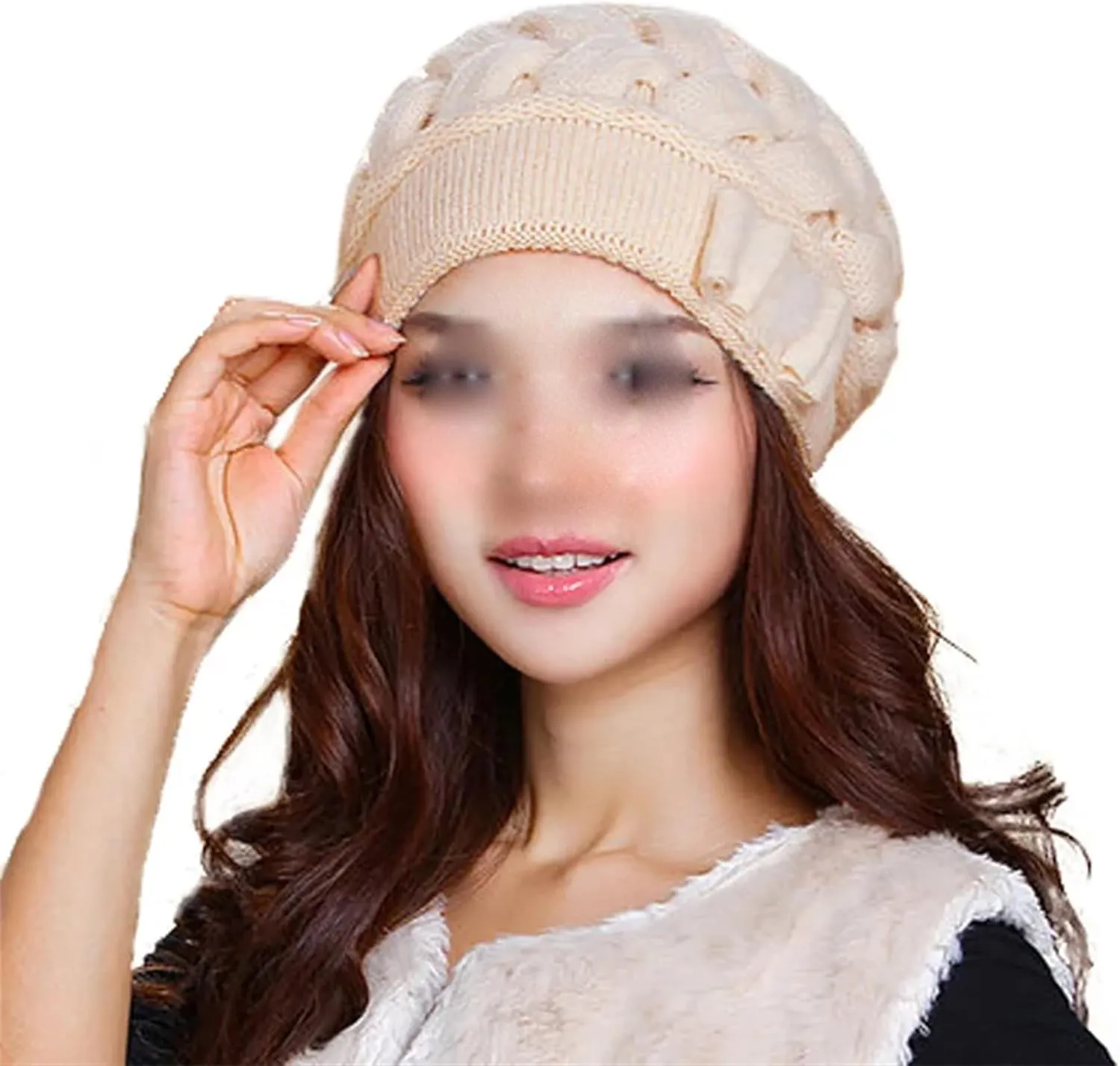 Women's Fashion Solid Color Braided Knit Hat Fall Winter Thermal Warm Double Layered Beanie Hat Ear Protect Cold Weather Hat