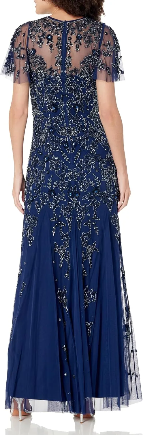 Women's Flutter Sleeve Beaded Gown
