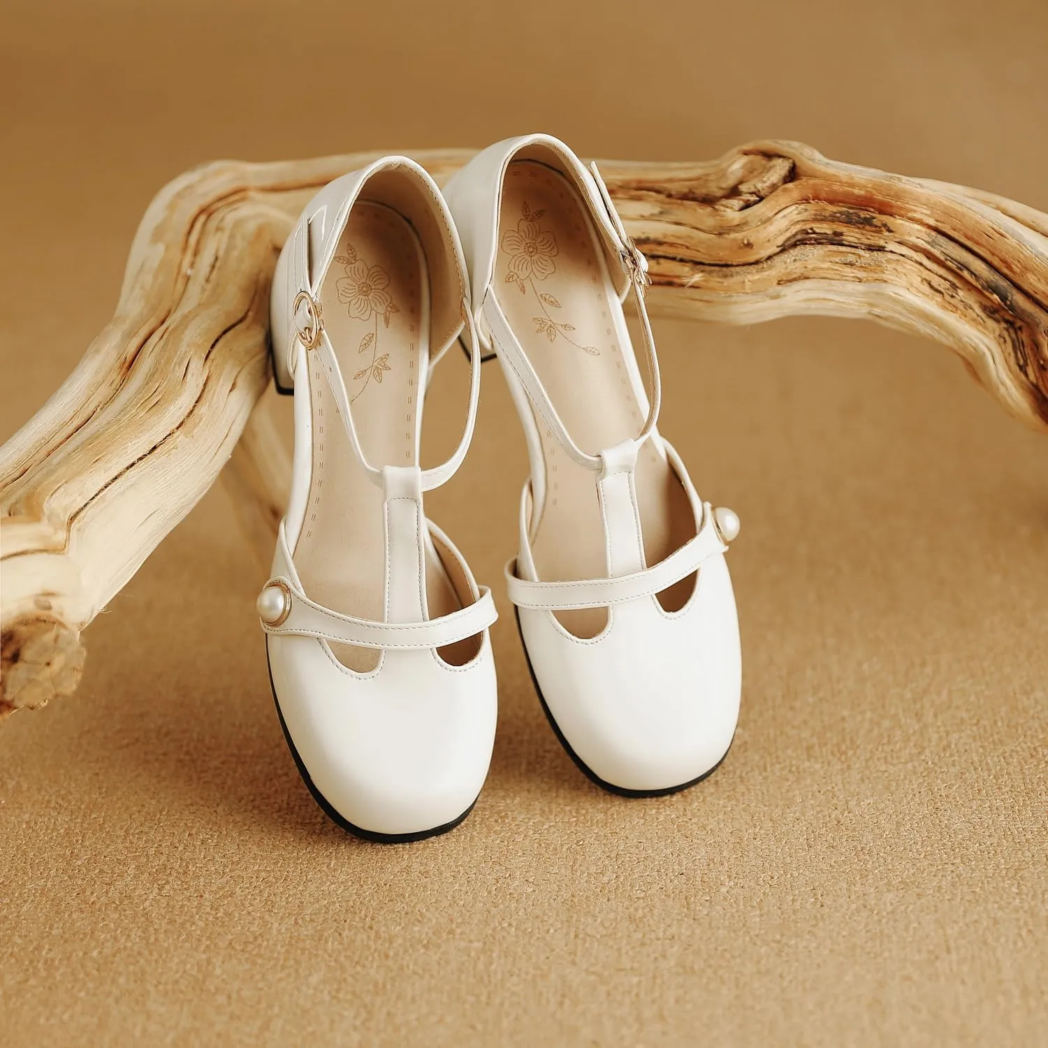 Women's JS31 Square Heels Beaded Low Top Patent-Leather Low Block D-Orsay Pumps