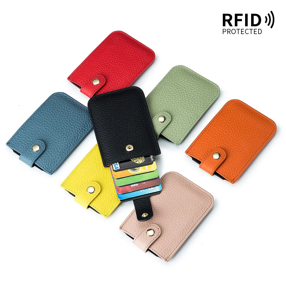 Women's Laminated Pull-out Genuine Leather Portable Compact Card Holder