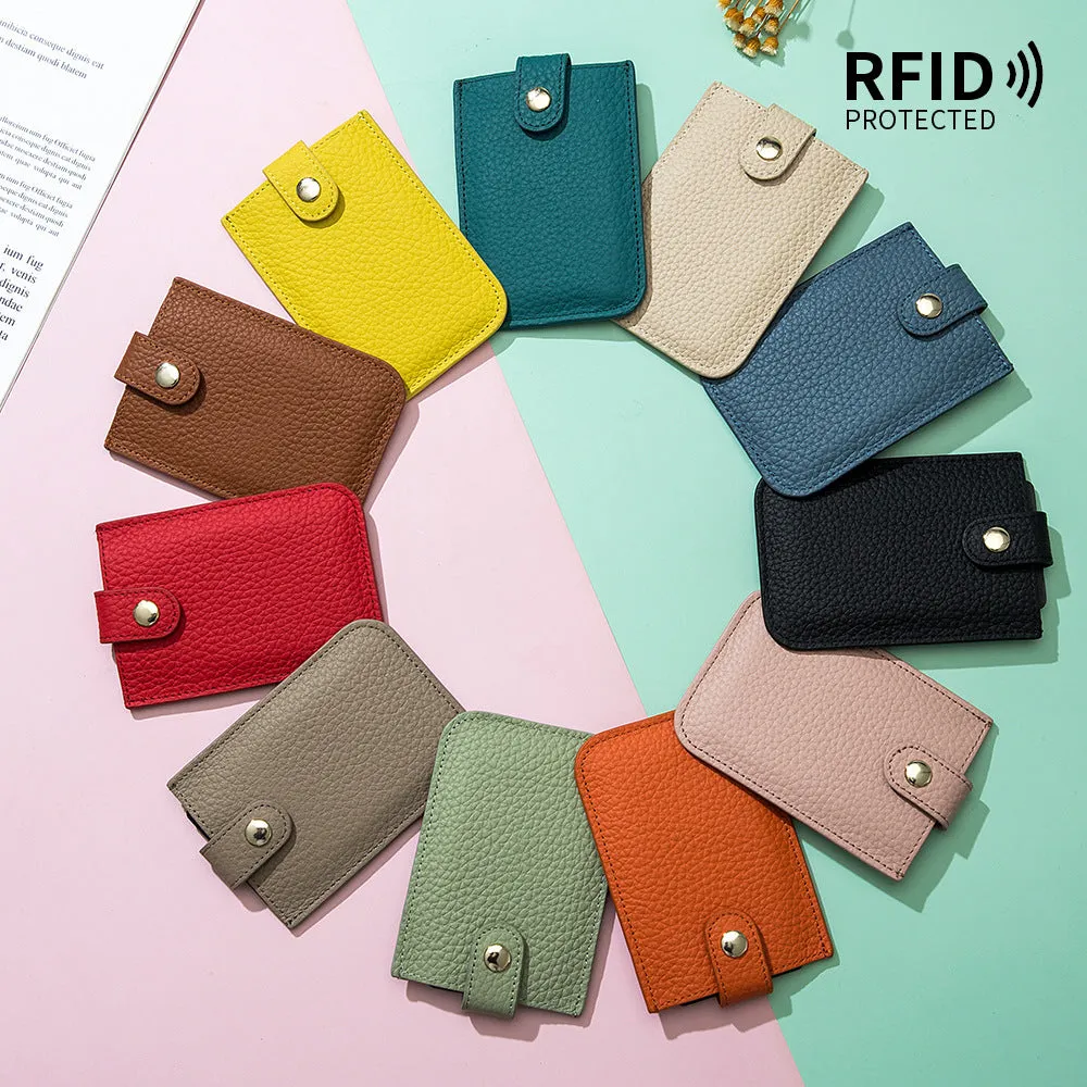 Women's Laminated Pull-out Genuine Leather Portable Compact Card Holder