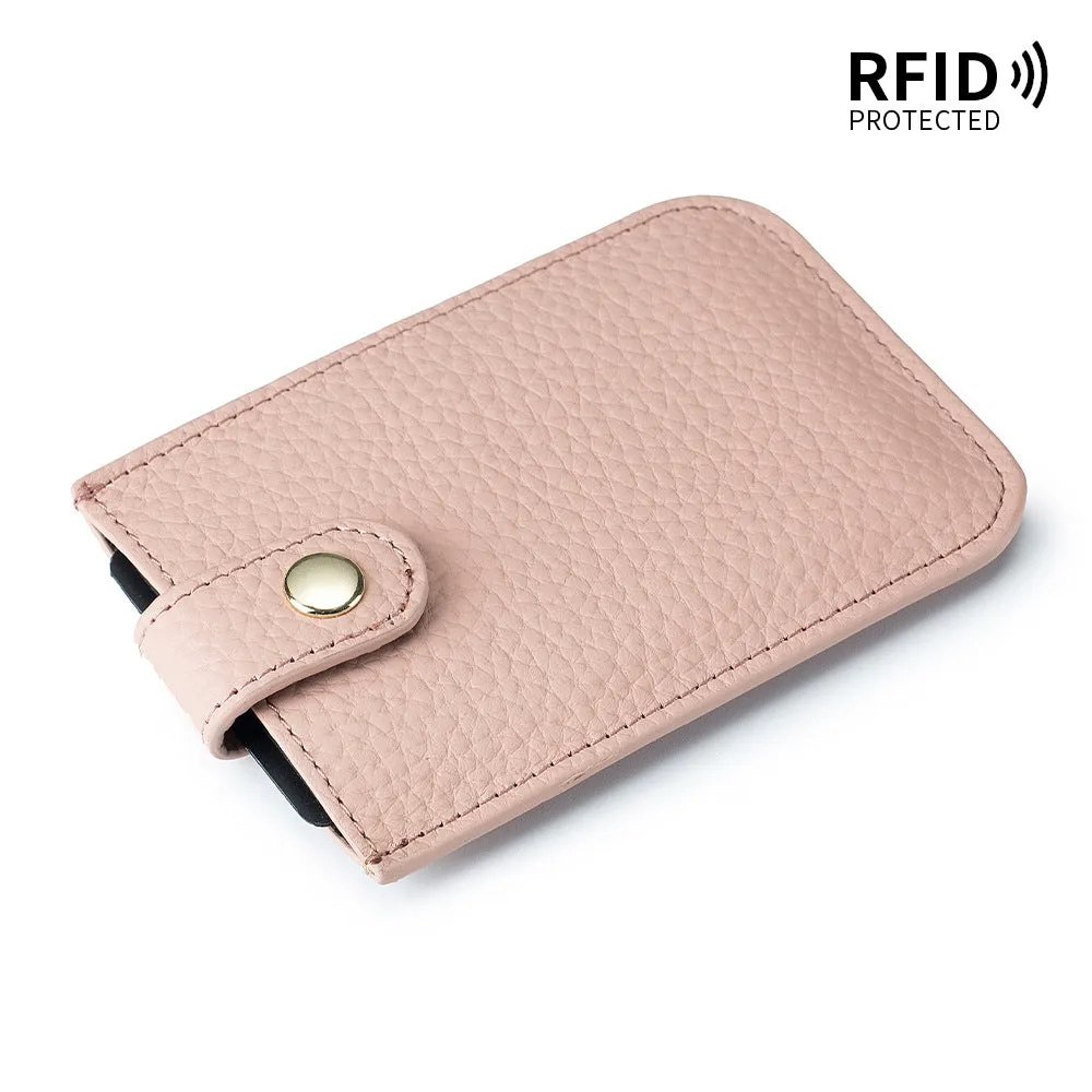 Women's Laminated Pull-out Genuine Leather Portable Compact Card Holder
