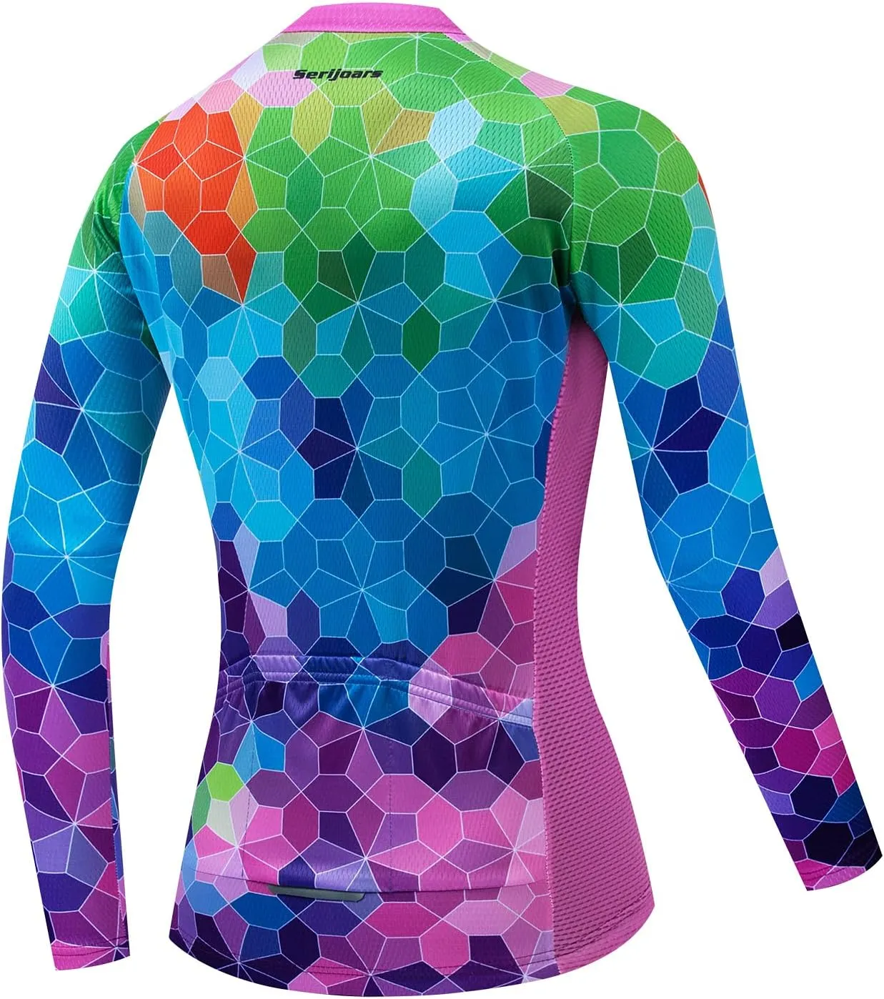 Women's Long Sleeve Cycling Jersey, Quick Dry Bike Top with Reflective Strip, Zipper and Pockets