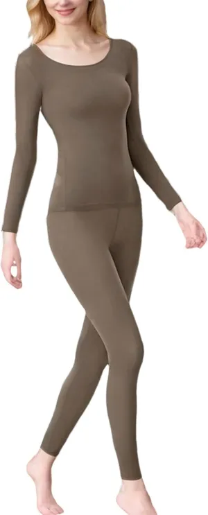 Women's Long Underwear Ultra Thin Long Johns Crewneck Thermal Underwear sets Top & Legging
